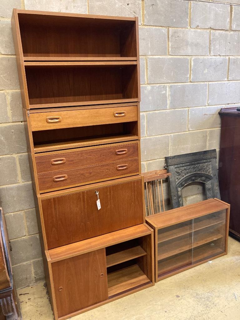 A Danish P.S.System teak six section wall unit with bureau section, width 80cm